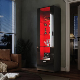 High Gloss Display Cabinet Black Cupboard Tall Storage Sideboard With Led Lights - thumbnail 5