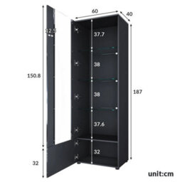 High Gloss Display Cabinet Black Cupboard Tall Storage Sideboard With Led Lights - thumbnail 3