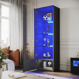 High Gloss Display Cabinet Black Cupboard Tall Storage Sideboard With Led Lights - thumbnail 2