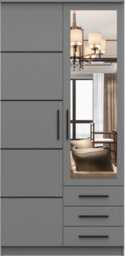 Arte Grey 2-Door Wardrobe With Mirror And Black Trim 100X207Cm - Three Drawers, Five Shelves - thumbnail 2