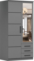 Arte Grey 2-Door Wardrobe With Mirror And Black Trim 100X207Cm - Three Drawers, Five Shelves - thumbnail 3