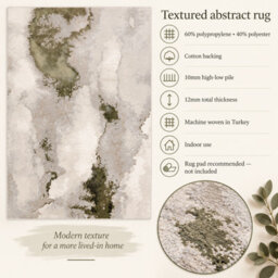 Underfoot Abstract Rug Green Beige Modern High Low Pile Living Room Bedroom Indoor - thumbnail 4