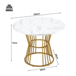 Abrihome 5-Pc Round Dining Set: 100Cm White Mdf Table W/ Gold Legs & 4 Green Velvet Chairs - thumbnail 2