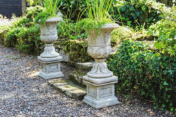 Pair Of Large Victorian Stone Cast Urns With Plinths - thumbnail 5