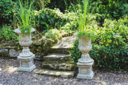 Pair Of Large Victorian Stone Cast Urns With Plinths - thumbnail 6