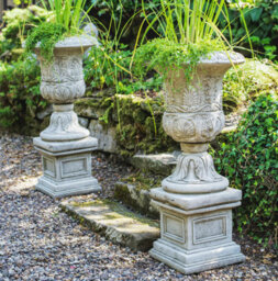 Pair Of Large Victorian Stone Cast Urns With Plinths - thumbnail 4
