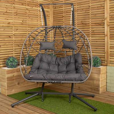 Samuel Alexander 2 Seater Hanging Garden Rattan Egg Chair With Steel Frame And Waterproof Cover In Grey - image 1