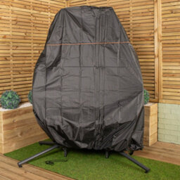 Samuel Alexander 2 Seater Hanging Garden Rattan Egg Chair With Steel Frame And Waterproof Cover In Grey - thumbnail 2