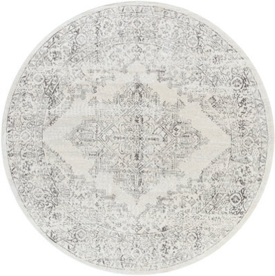 Livabliss Round Roma-Vintage Off-White Grey Charcoal Traditional Boho Living Dining Bedroom Rug 160 X 160 Cm Easy Care, Non Shedding - image 1