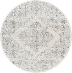 Livabliss Round Roma-Vintage Off-White Grey Charcoal Traditional Boho Living Dining Bedroom Rug 160 X 160 Cm Easy Care, Non Shedding