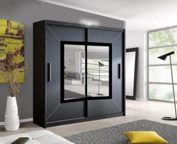 RAC3 Sliding Wardrobe Led Mirror Space Saving Bedroom Wardrobe, Contemporary Bedroom Sliding Wardrobe & Mirror Wardrobe (Black, 203Cm) - thumbnail 1