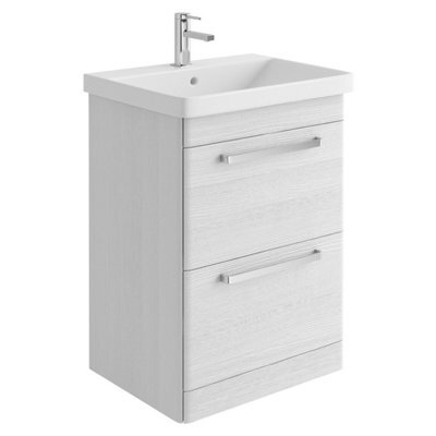 Plum&clay Emery Textured White Floor Standing Bathroom Vanity Unit & Basin Set With Chrome Handles (W)60Cm (H)86Cm - image 1