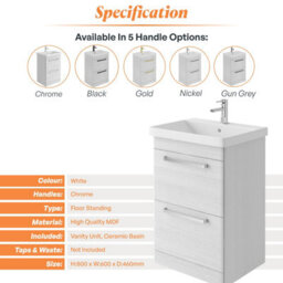 Plum&clay Emery Textured White Floor Standing Bathroom Vanity Unit & Basin Set With Chrome Handles (W)60Cm (H)86Cm - thumbnail 5