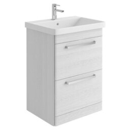 Plum&clay Emery Textured White Floor Standing Bathroom Vanity Unit & Basin Set With Chrome Handles (W)60Cm (H)86Cm