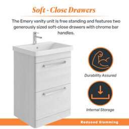 Plum&clay Emery Textured White Floor Standing Bathroom Vanity Unit & Basin Set With Chrome Handles (W)60Cm (H)86Cm - thumbnail 4