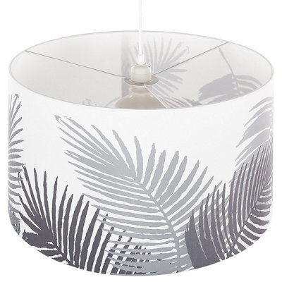 Wyld And Coco Leaf Pattern Pendant Lamp White Fabric Drum Shade Grey Leaf 1-Light, W48 X D48 X H157Cm - image 1
