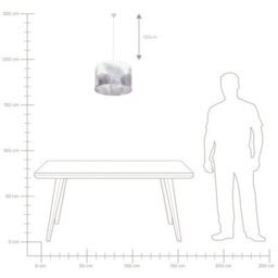 Wyld And Coco Leaf Pattern Pendant Lamp White Fabric Drum Shade Grey Leaf 1-Light, W48 X D48 X H157Cm - thumbnail 8