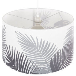 Wyld And Coco Leaf Pattern Pendant Lamp White Fabric Drum Shade Grey Leaf 1-Light, W48 X D48 X H157Cm - thumbnail 1