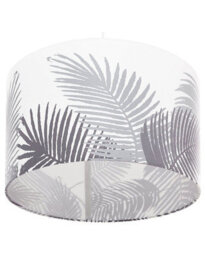 Wyld And Coco Leaf Pattern Pendant Lamp White Fabric Drum Shade Grey Leaf 1-Light, W48 X D48 X H157Cm - thumbnail 3