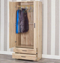 Urbn-Living Urbnliving Height 180Cm3 Piece Wooden Bedroom Set Oak Wardrobe Chest Cabinet Bedside Table Clothes Storage - thumbnail 3