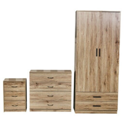 Urbn-Living Urbnliving Height 180Cm3 Piece Wooden Bedroom Set Oak Wardrobe Chest Cabinet Bedside Table Clothes Storage - thumbnail 2