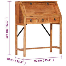 Vidaxl Writing Desk 90X40X107Cm Solid Acacia Wood Writing Desks - thumbnail 9