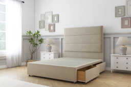 "Sloomy Texas Almond Coniston Divan Bed Base 2 Drawers Same Side With 26"" Strutted Headboard 4' Small Double" - thumbnail 4