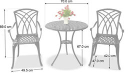 Homeology Oshowa Garden And Patio Table And 4 Large Chairs With Armrests Cast Aluminium Bistro Set - Black Cushions - thumbnail 6