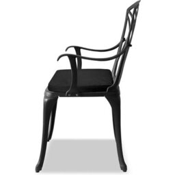 Homeology Oshowa Garden And Patio Table And 4 Large Chairs With Armrests Cast Aluminium Bistro Set - Black Cushions - thumbnail 5