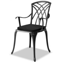 Homeology Oshowa Garden And Patio Table And 4 Large Chairs With Armrests Cast Aluminium Bistro Set - Black Cushions - thumbnail 4