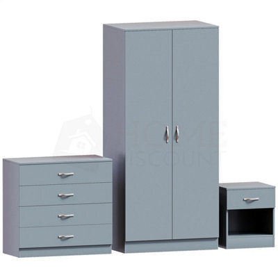 Modern Grey Bedroom Furniture Set (Bedside, Chest Of Drawers, Wardrobe) - image 1