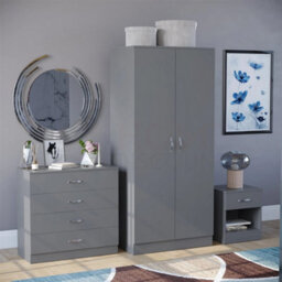 Modern Grey Bedroom Furniture Set (Bedside, Chest Of Drawers, Wardrobe) - thumbnail 5