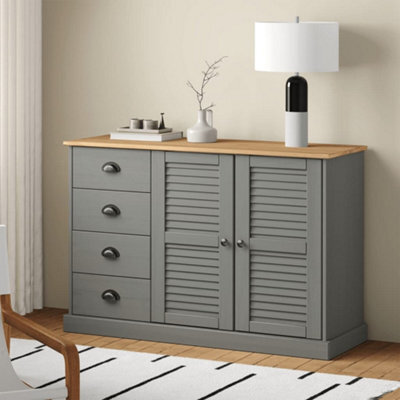Berkfield Sideboard With Drawers Vigo 113X40X75 Cm Grey Solid Wood Pine - image 1