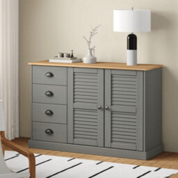 Berkfield Sideboard With Drawers Vigo 113X40X75 Cm Grey Solid Wood Pine - thumbnail 1