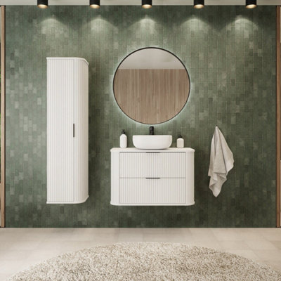 Heze Furniture Elegance Glamour Style 2 Bathroom Cabinets Set 80Cm Vanity Unit & Tall Cabinet In White - image 1