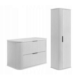 Heze Furniture Elegance Glamour Style 2 Bathroom Cabinets Set 80Cm Vanity Unit & Tall Cabinet In White - thumbnail 2