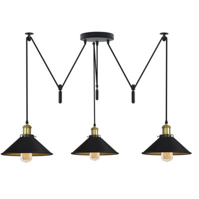 Ledsone 3 Head Ceiling Spider Pendant Lighting E26 110-240V 60W Black Inner Gold 2M Chandelier Lighting For Bedroom Bulb Included - image 1