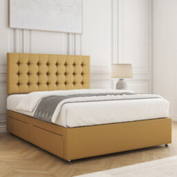 Bsspoke Isla Divan Bed Set Mustard Velvet With 24Inch Panel Headboard & Mattress & 2 Drawers Same Side 3Ft 4Ft 4Ft6 5Ft 6Ft - thumbnail 3