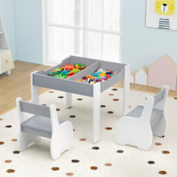 Costway Kids Table And Chair Set Children Activity Desk 2 Chairs W/ Reversible Blackborad - thumbnail 4