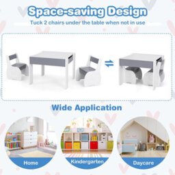 Costway Kids Table And Chair Set Children Activity Desk 2 Chairs W/ Reversible Blackborad - thumbnail 8