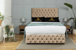 UKBEDFURNITURE Monaco Plush Beige End Opening Divan Ottoman Bed With 54 Inch Headboard - thumbnail 2
