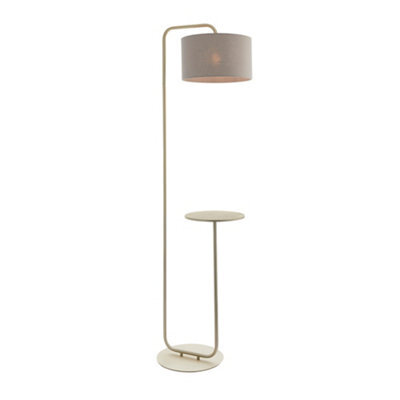 Satin Champagne Floor Lamp & Side Table - 1750mm Height - 38Cm Grey Fabric Shade - image 1