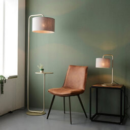 Satin Champagne Floor Lamp & Side Table - 1750mm Height - 38Cm Grey Fabric Shade - thumbnail 5
