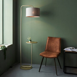 Satin Champagne Floor Lamp & Side Table - 1750mm Height - 38Cm Grey Fabric Shade - thumbnail 3
