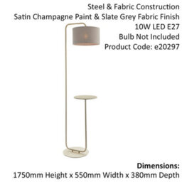 Satin Champagne Floor Lamp & Side Table - 1750mm Height - 38Cm Grey Fabric Shade - thumbnail 2