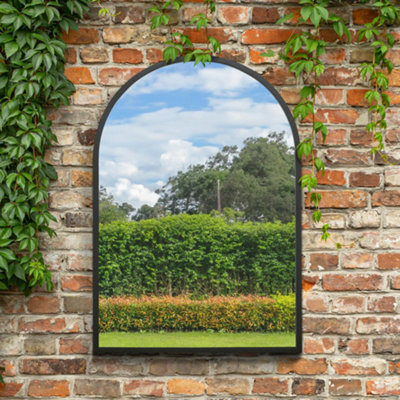 Mirroroutlet The Arcus Black Metal Framed Arched Garden Wall Mirror 100Cm X 70Cm - image 1