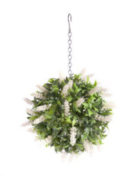 Pair Of Best Artificial 24Cm White Lush Lavender Hanging Basket Flower Topiary Ball - Weather & Fade Resistant - thumbnail 3