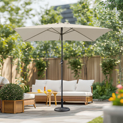 cream rectangular patio umbrella Beige Scalloped 7×7ft, Outdoor Garden Umbrella with 4 Ribs and Crank, UV Protection Shade Umbrella for Pool, Yard, Balcony : Patio, Lawn & Garden traffic or breezy areas 10FT Patio Umbrella with Solar