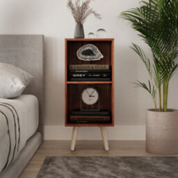Urbn-Living Urbnliving 2 Tier Teak Wooden Storage Cube Bookcase Scandinavian Style Pine Legs Living Room Bedroom - thumbnail 3