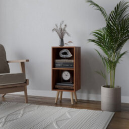 Urbn-Living Urbnliving 2 Tier Teak Wooden Storage Cube Bookcase Scandinavian Style Pine Legs Living Room Bedroom - thumbnail 2